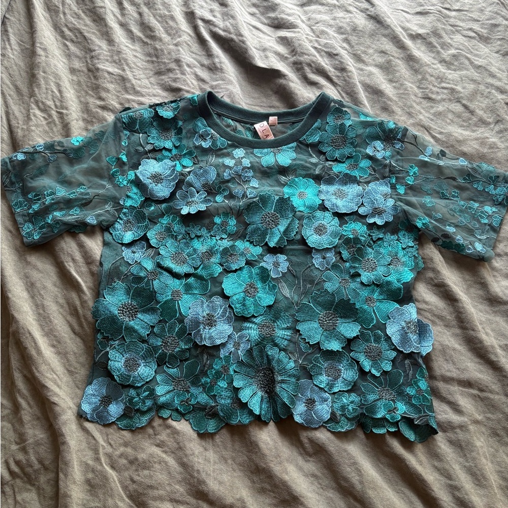 Anthropologie Dolan Left Coast Flower Appliqué Sheer Tee